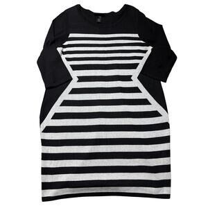 Lane Bryant Womens 22/24 Black & White Striped Flattering Sweater Dress